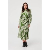 Izabel London Printed Balloon Sleeve Midi Shirt Dress women's Long Dress in Green