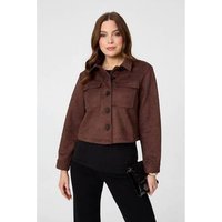 Izabel London Faux Suede Cropped Boxy Jacket women's in Brown