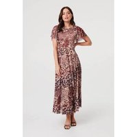 Izabel London Animal Print Angel Sleeve Maxi Dress women's Long Dress in Brown