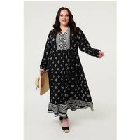 Izabel London Curve Printed Long Sleeve Maxi Dress women's Long Dress in Black