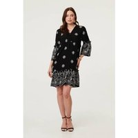 Izabel London Border Print Relaxed Tiered Short Dress women's Dress in Black