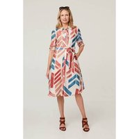 Izabel London Geo Print Tie Waist Midi Shirt Dress women's Midi Dresses in Red