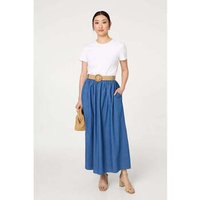 Izabel London High Waist Belt Detail Denim Maxi Skirt women's Long skirts in Blue