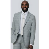 Grey with Tan Check Suit Jacket with Peak Lapel