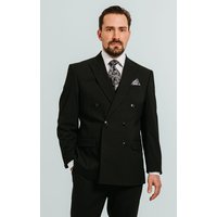 Black Double Breasted Suit Jacket with Peak Lapel