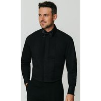 Standard Collar Pleated Front Black Dress Shirt