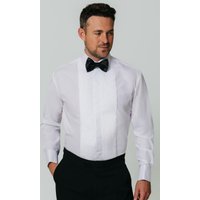 White Slim Fit Pleated Front Dress Shirt with Classic Collar