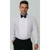 Wing Collar Pleated Front White Dress Shirt