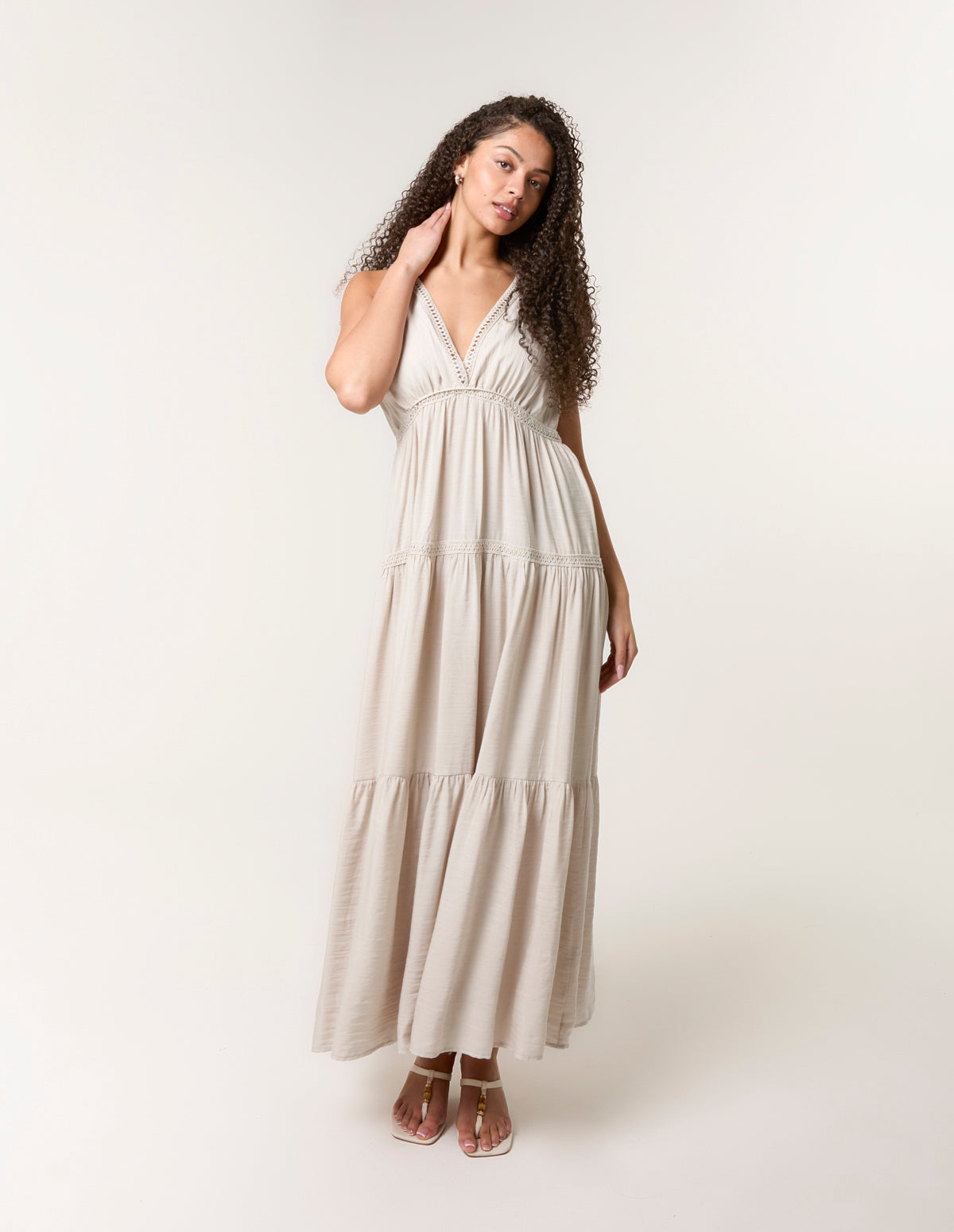 Maxi V Neck Dress - L STONE