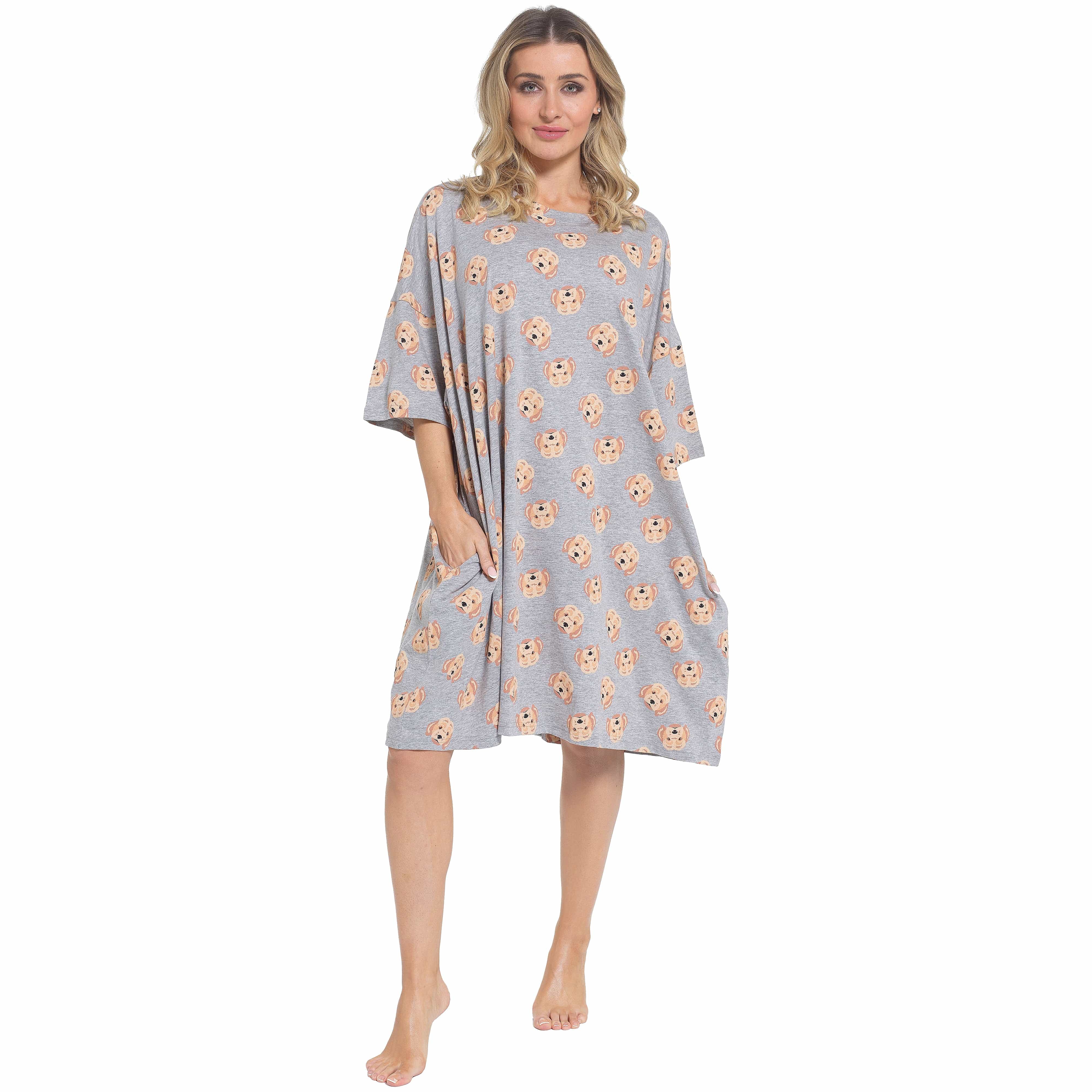 Women's Cockapoo Baggy Nighty Dress Oversized Shirt Nighties % Cotton Short Sleeved Nightshirt for Ladies by Daisy Dreamer
