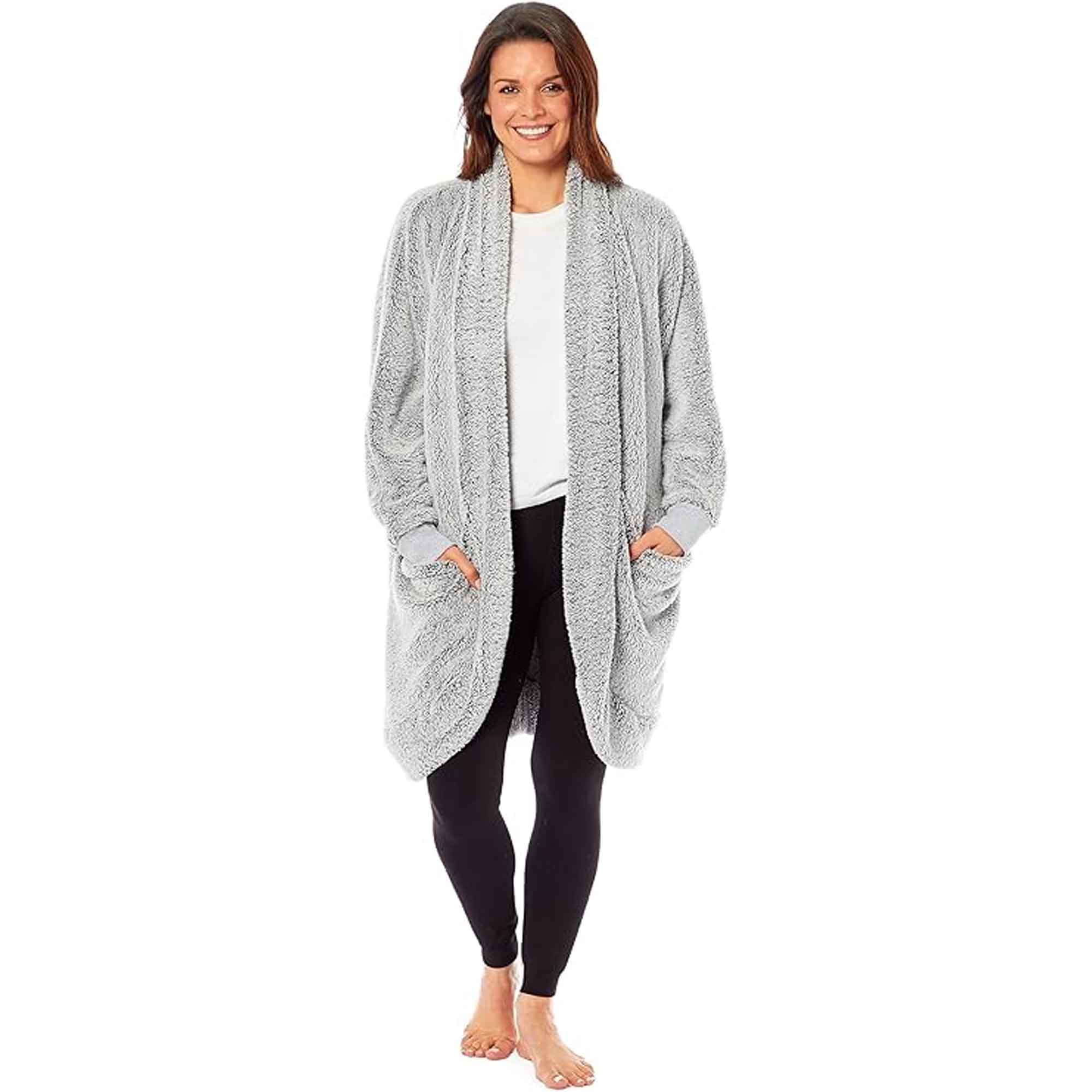 Women's Shimmer Grey Soft Touch Cardi Gown Luxury House Coat Elegant Loungewear Cozy Fit Robe Versatile Stylish