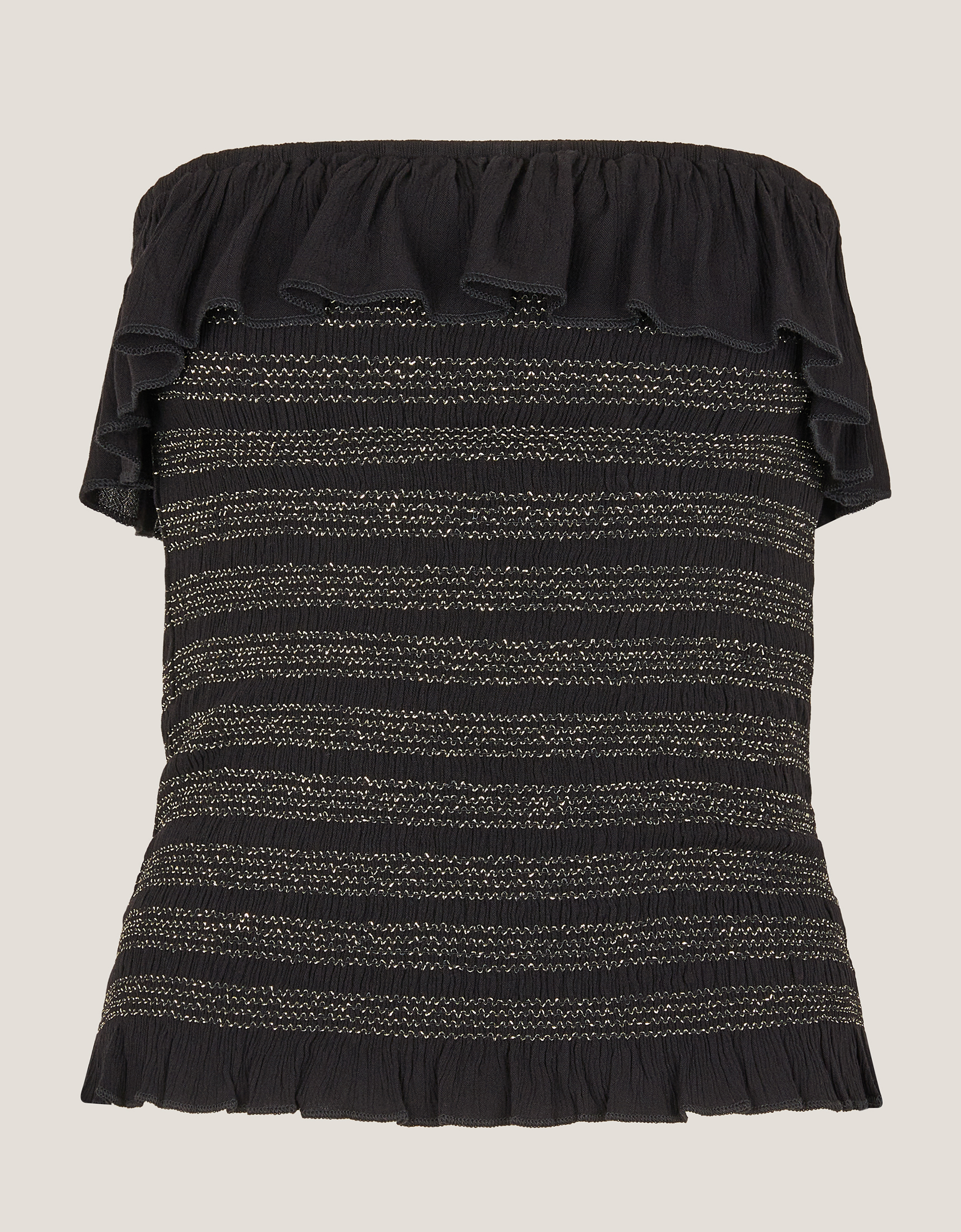 Heidi Smocked Ruffle Bandeau Top Black