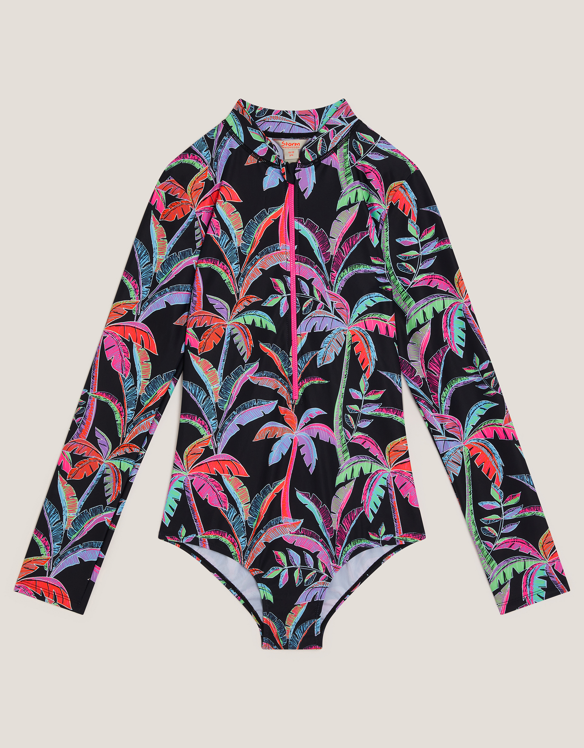 Tropical UPF+ Long Sleeve Swimsuit Black