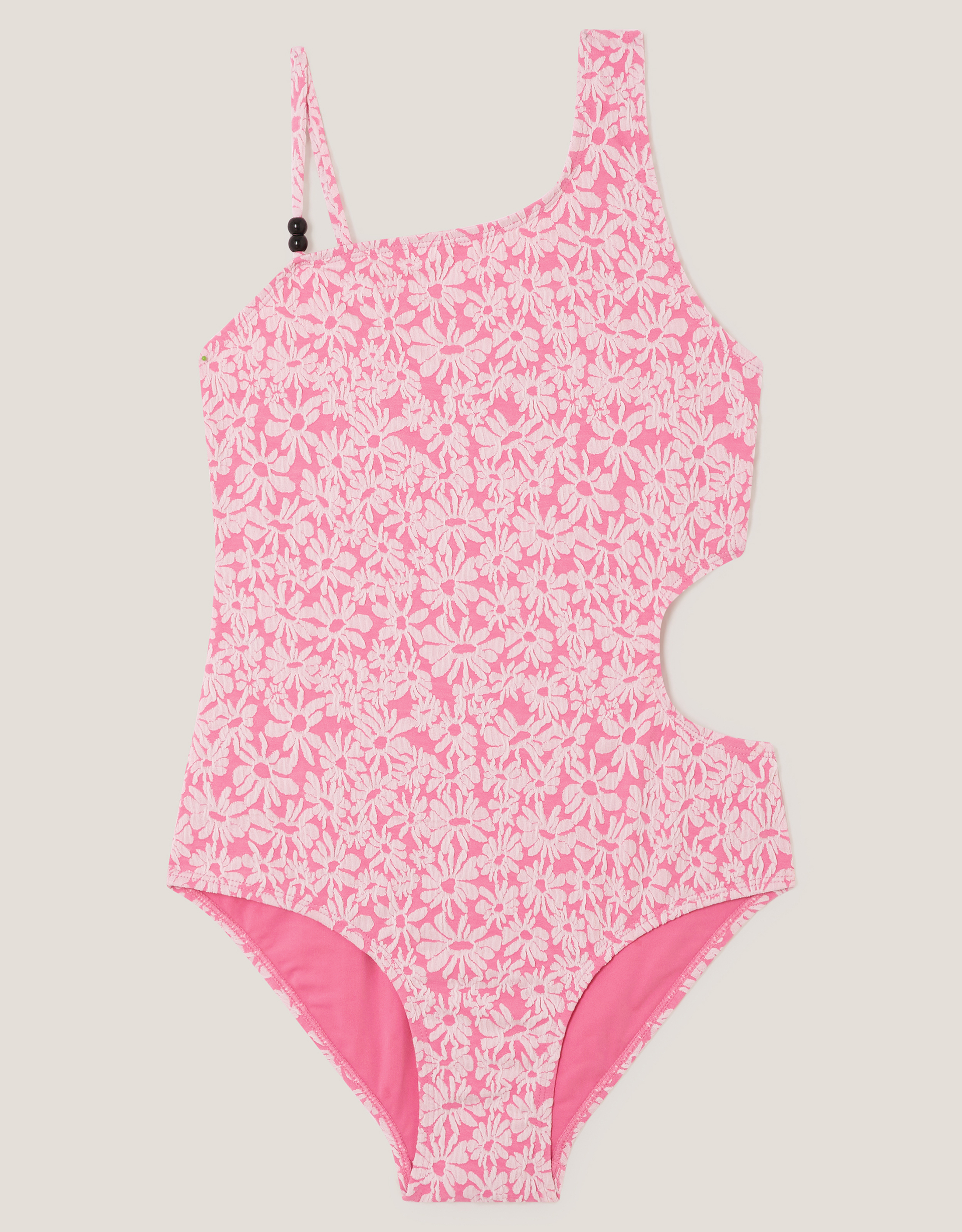 Floral Jacquard Asymmetrical Swimsuit Pink