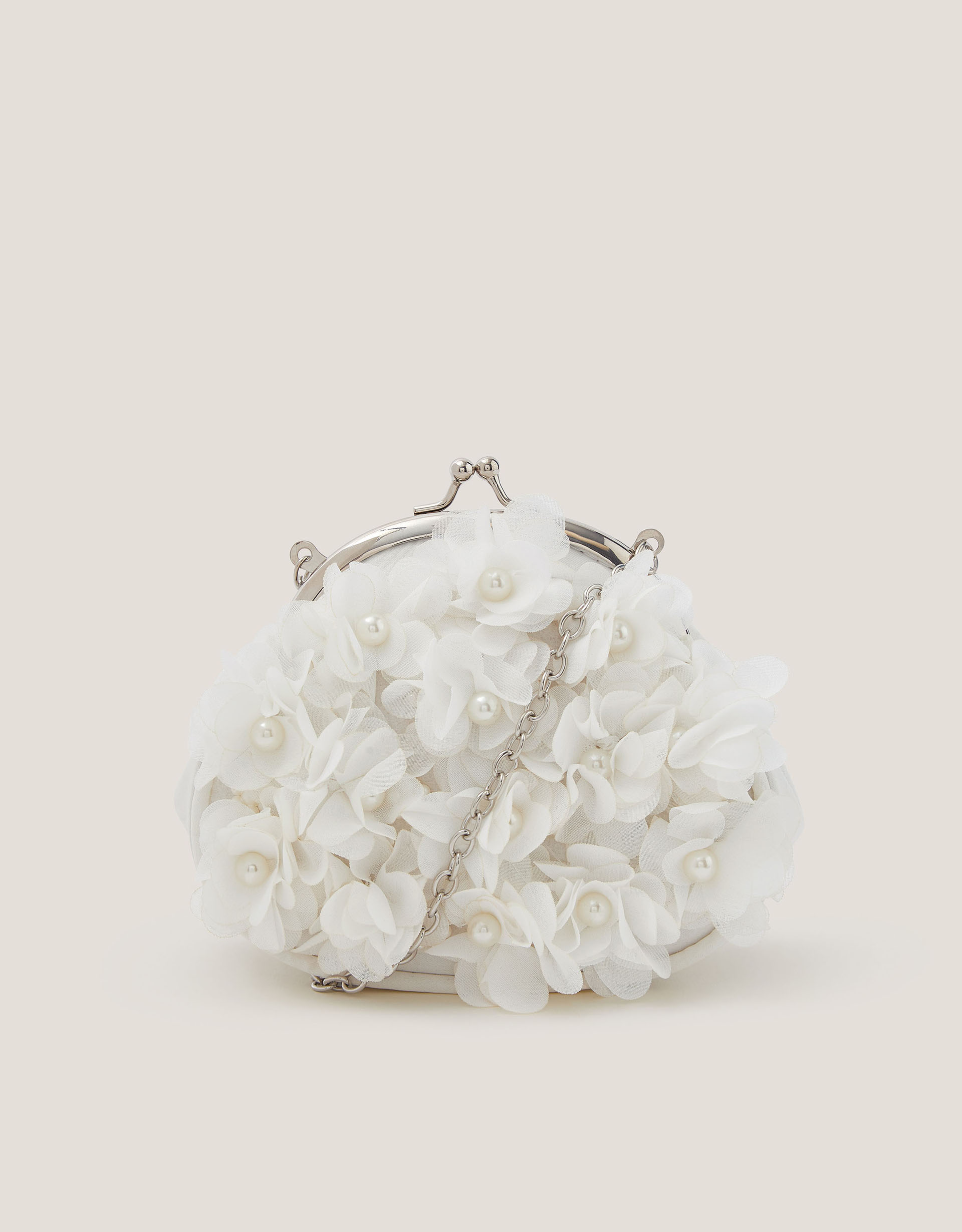 Appliqué Floral Cluster Clip Frame Bag Ivory