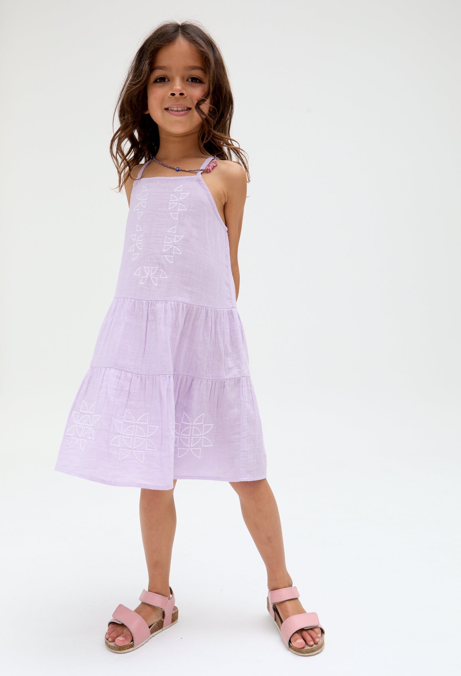 Kids Camilla Tiered Embroidered Dress In Purple - years