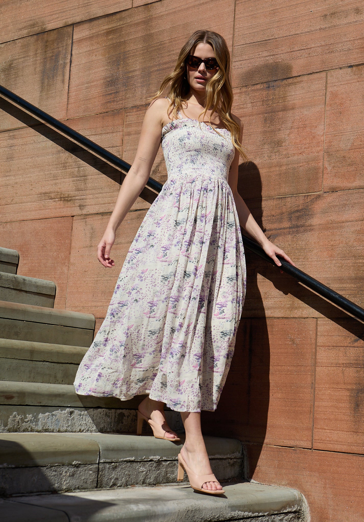 Annie Smocked Wonderland Floral Print Midi Dress In Multi