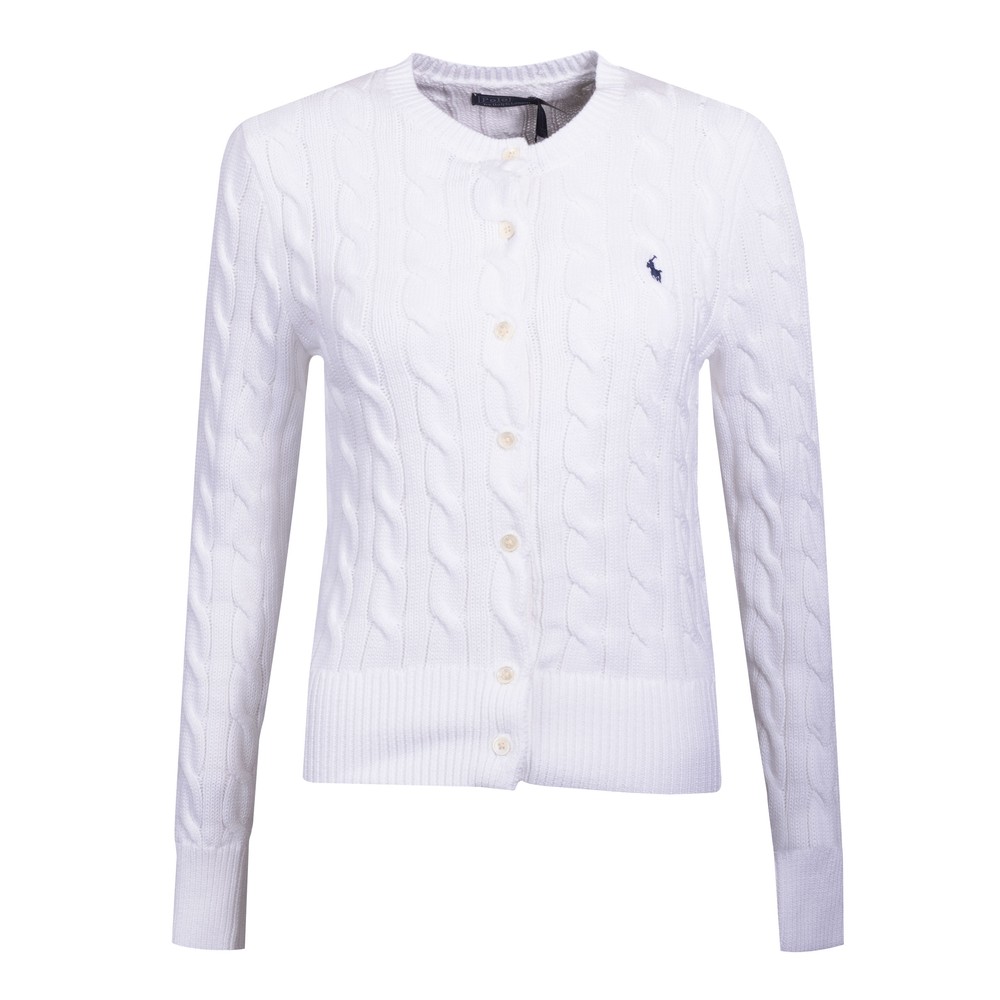 Crew Neck Cotton Cable Cardigan