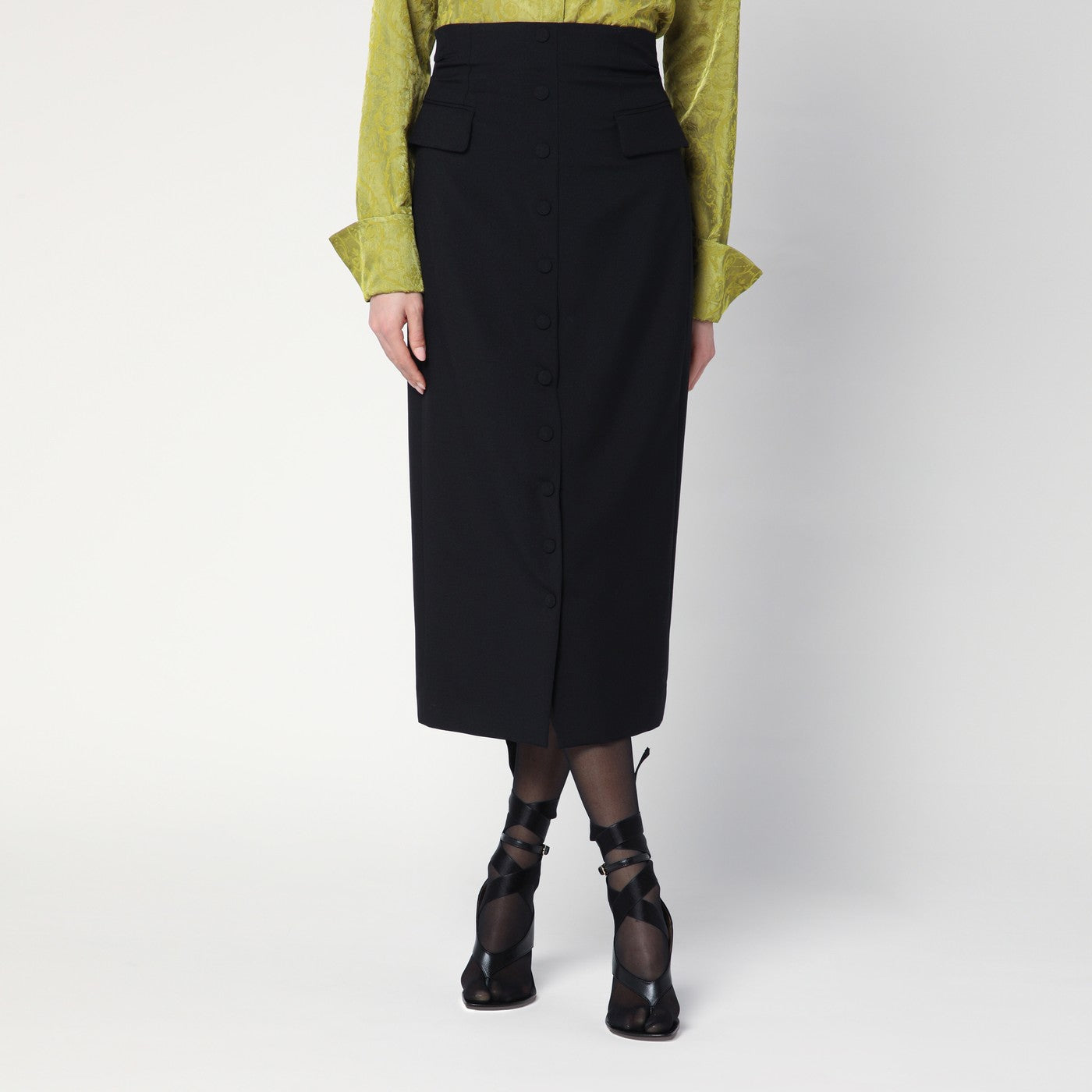 Black wool and mohair midi skirt