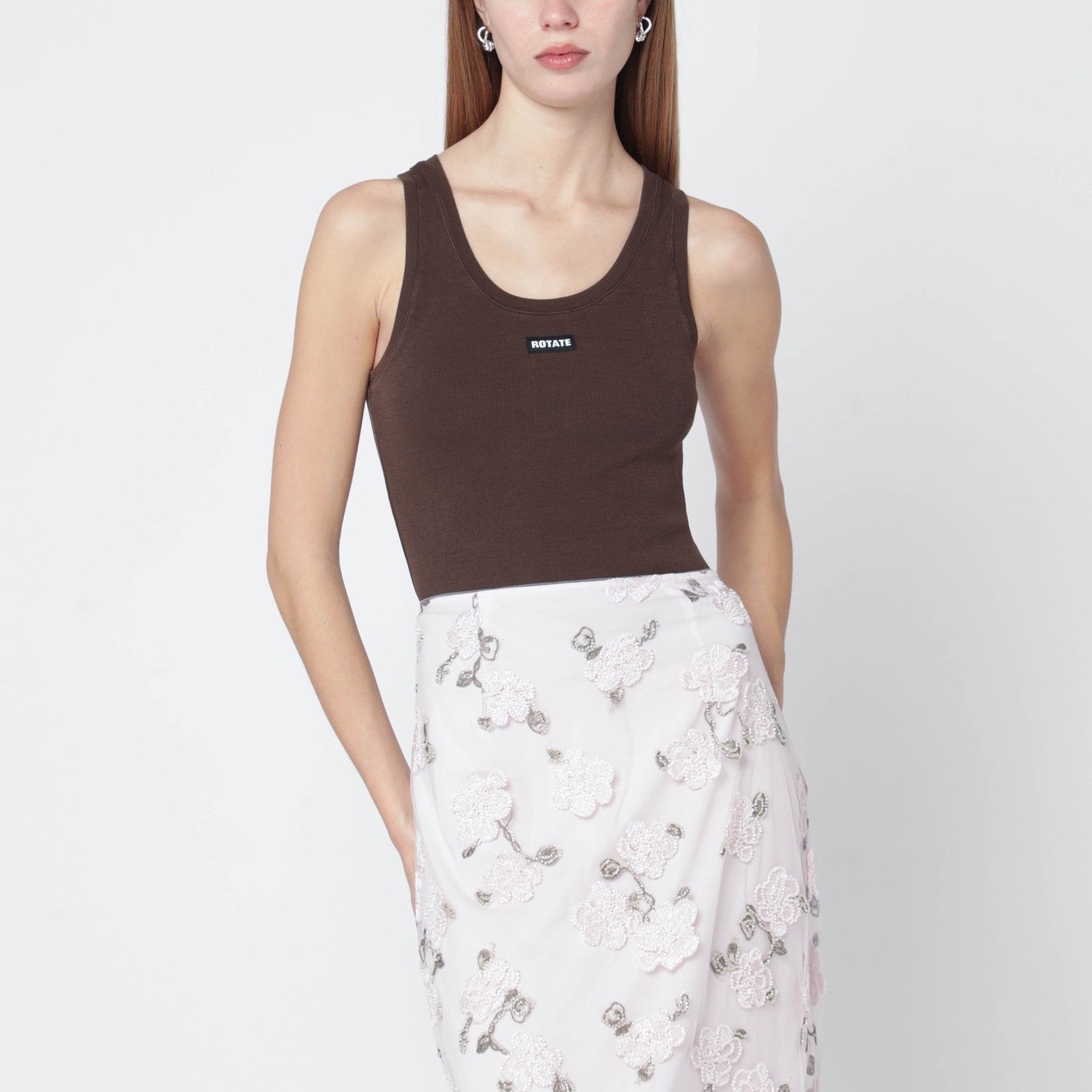 Brown cotton-blend tank top