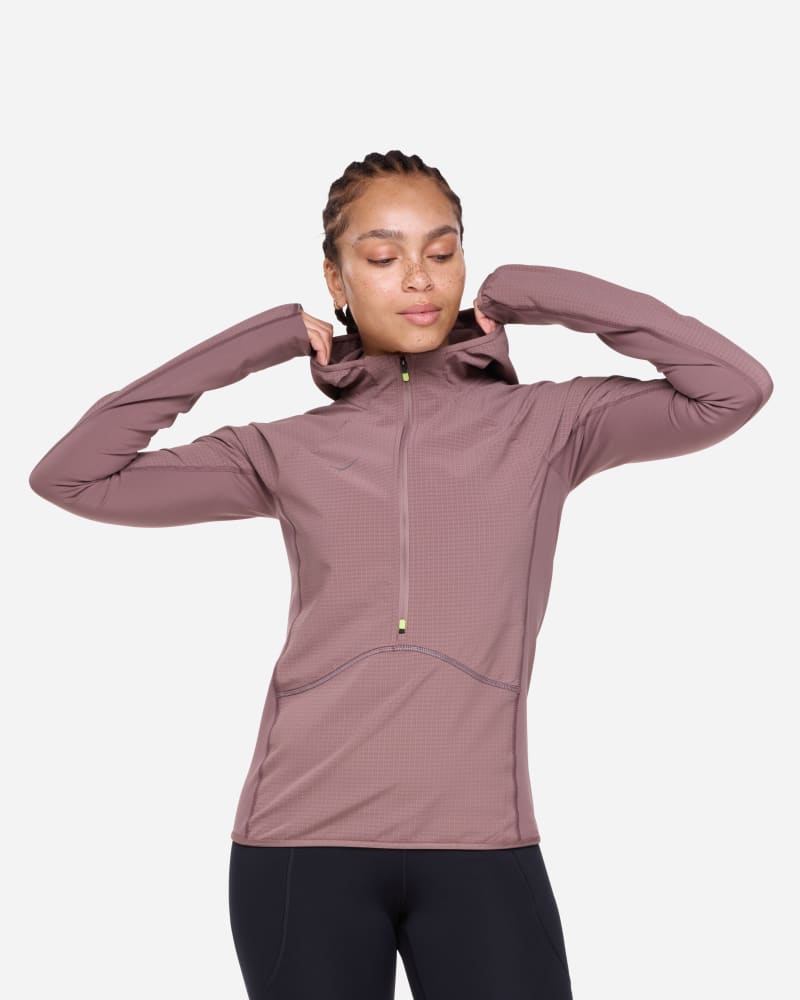 HOKA Women's SkyGlow Half-Zip Jacket in Smokey Quartz, Size