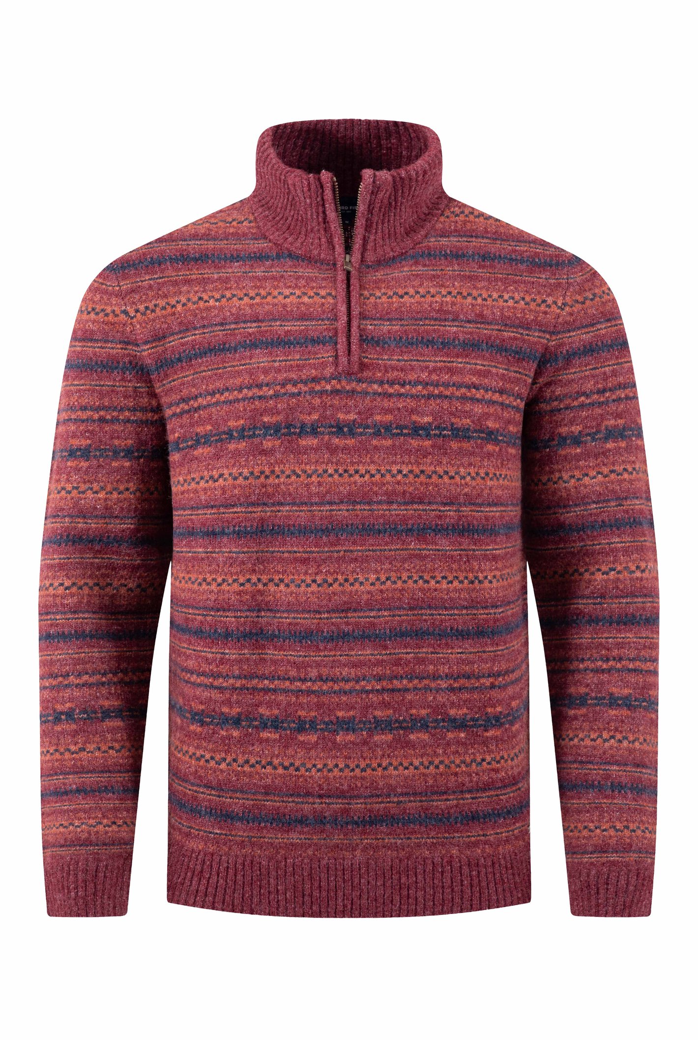 Weird Fish Larwill Zip Fair Isle Jumper Garnet Size
