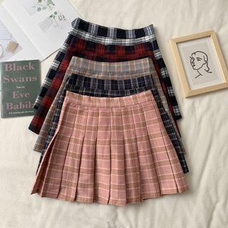 High Waist Pleated A-Line Mini Skirt Plain - White