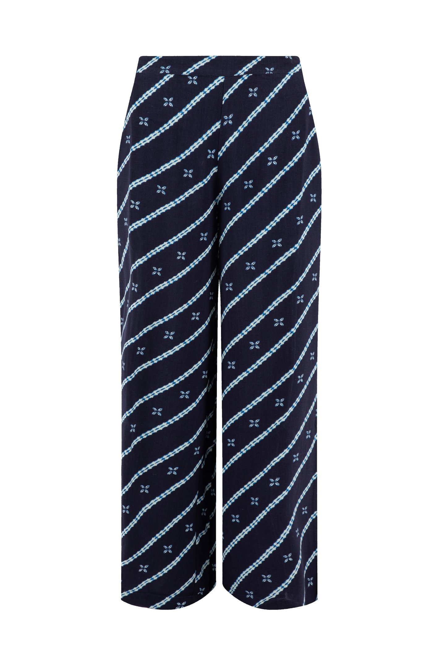 Weird Fish Mounira Printed Wide Leg Trousers Moonlight Blue Size