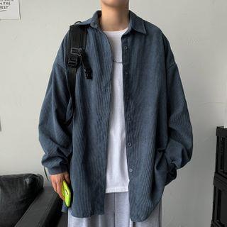 Oversized Corduroy Shirt Jacket - Blue -