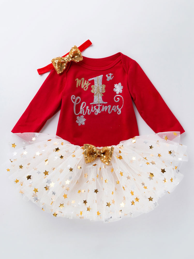 Kid Christmas Set Sequin Gilding Tutu Skirt With Cotton Top Christmas Pattern Holidays Costumes