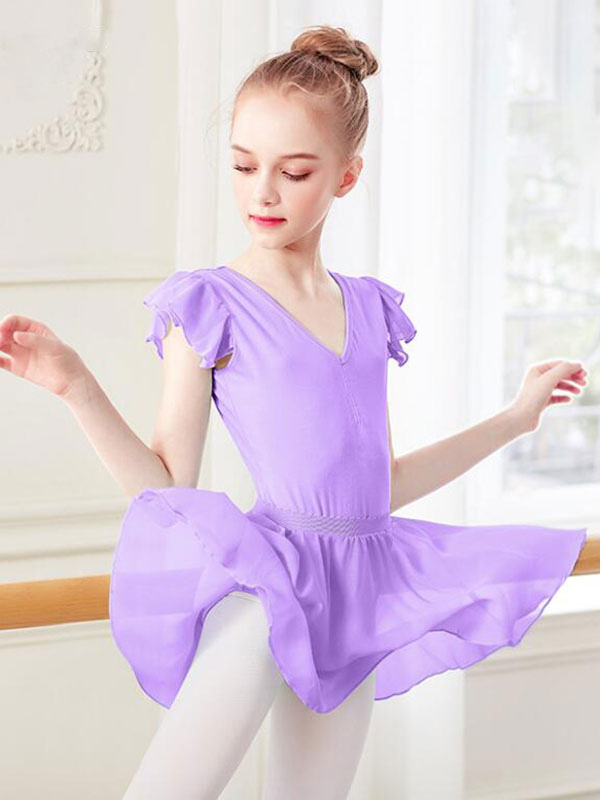 Ballet Dress Violet Women's Kid's Ballerina Pleated Artwork Shaping Lycra Spandex Skirt Set performance wear