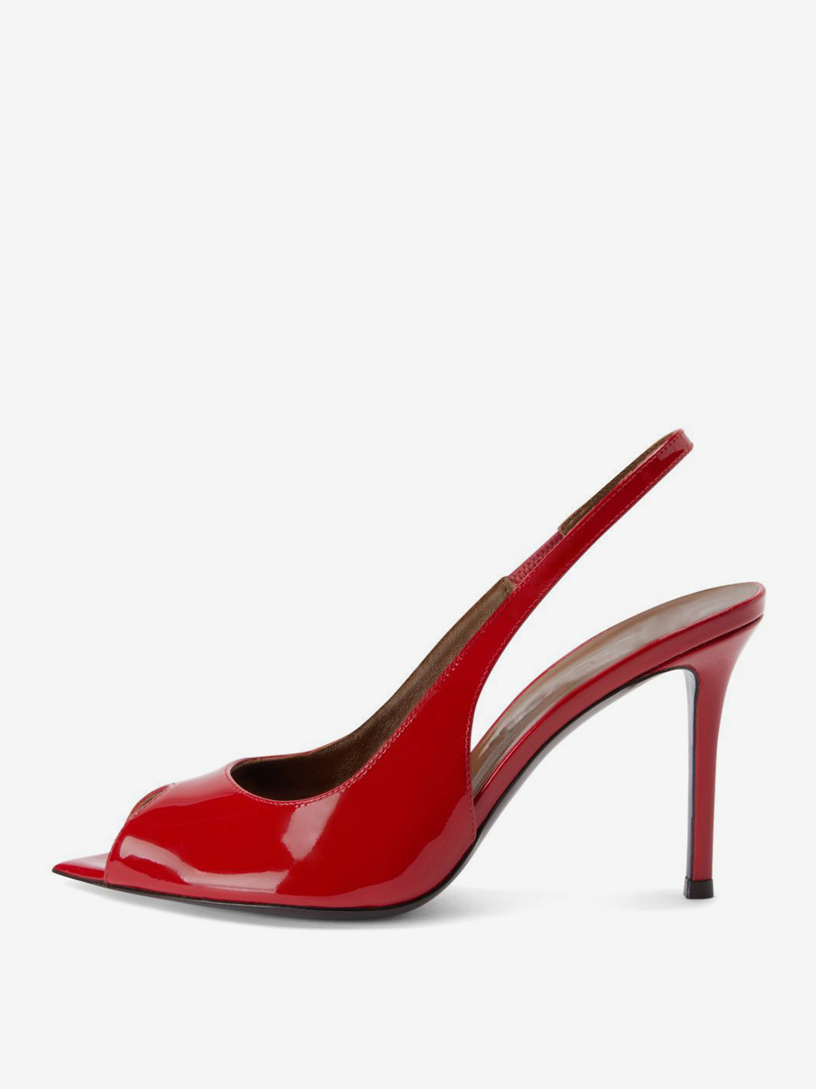 Red Peep Toe High Heels Women's Slingback Stiletto Heel Pumps