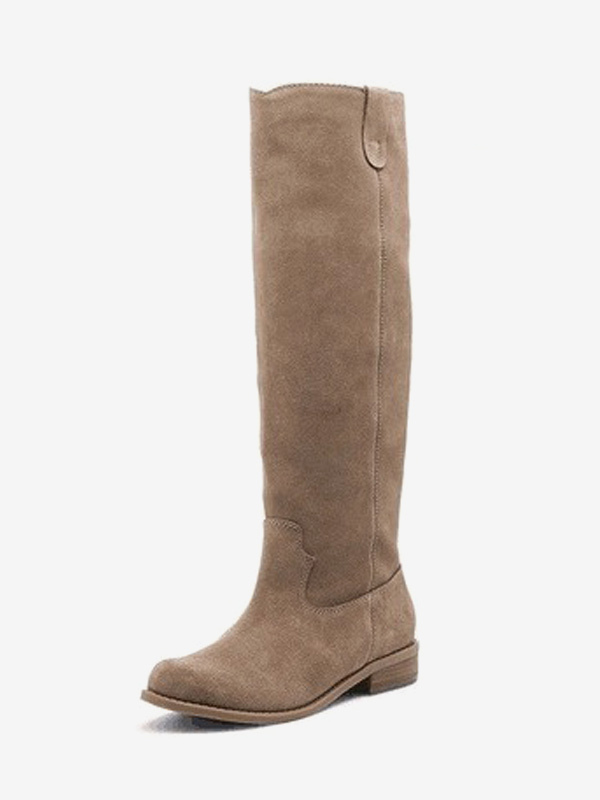 Suede Knee High Boots Light Brown Flat Boots For Women