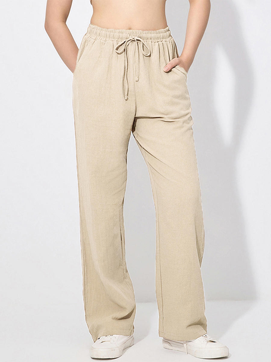 Wide Leg Trousers For Women - Casual Flowy Drawstring Elastic Waist Pants - Summer Beach Vacation