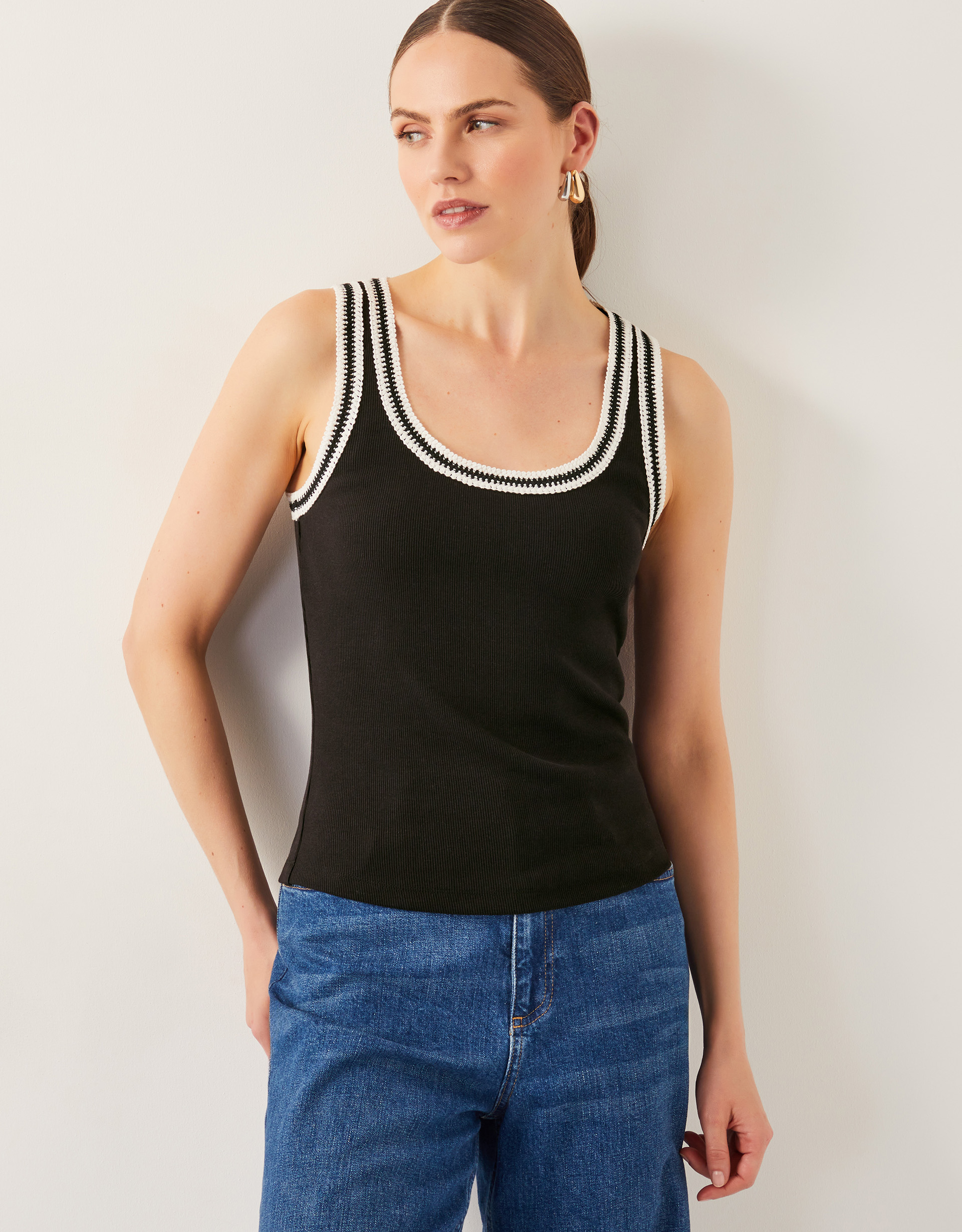 Tate Crochet Trim Tank Top Black