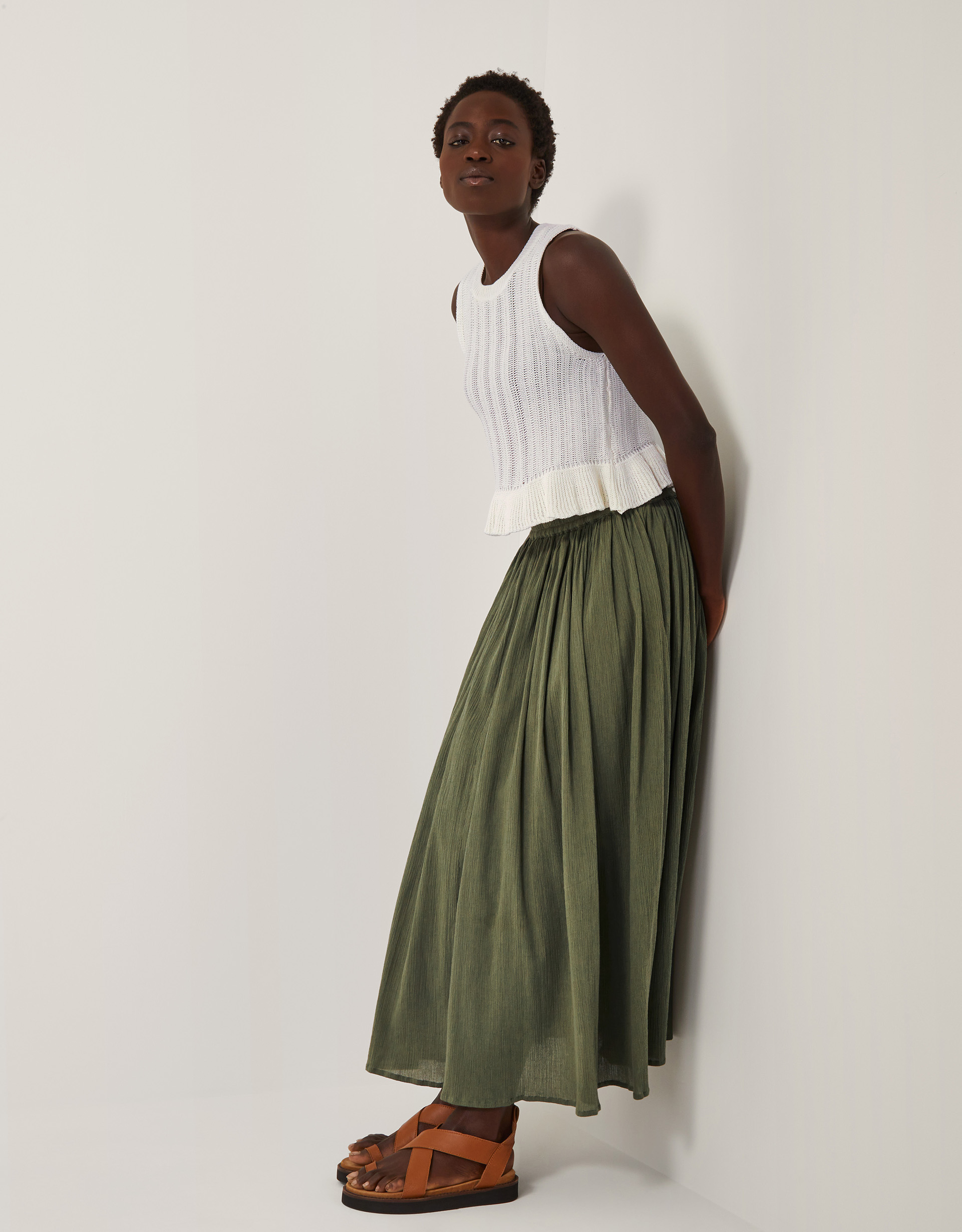 Bethany Crinkle Midi Skirt Green