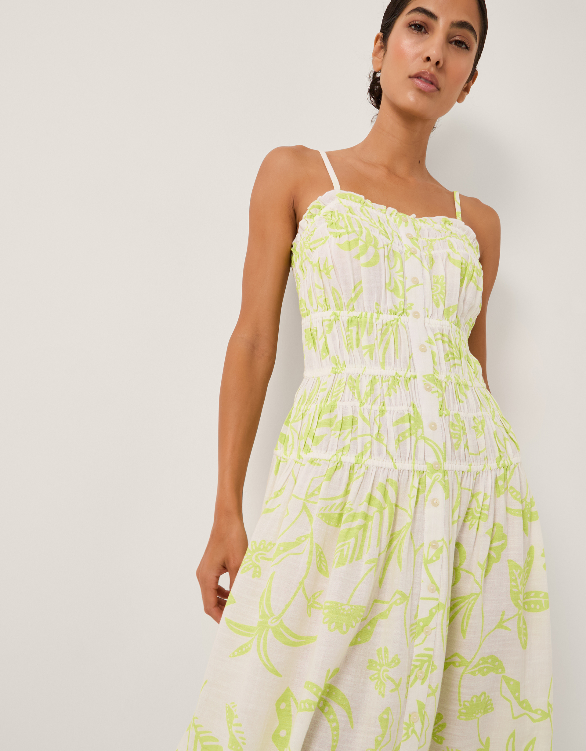 Adele Sleeveless Tropical Print Midi Dress Green