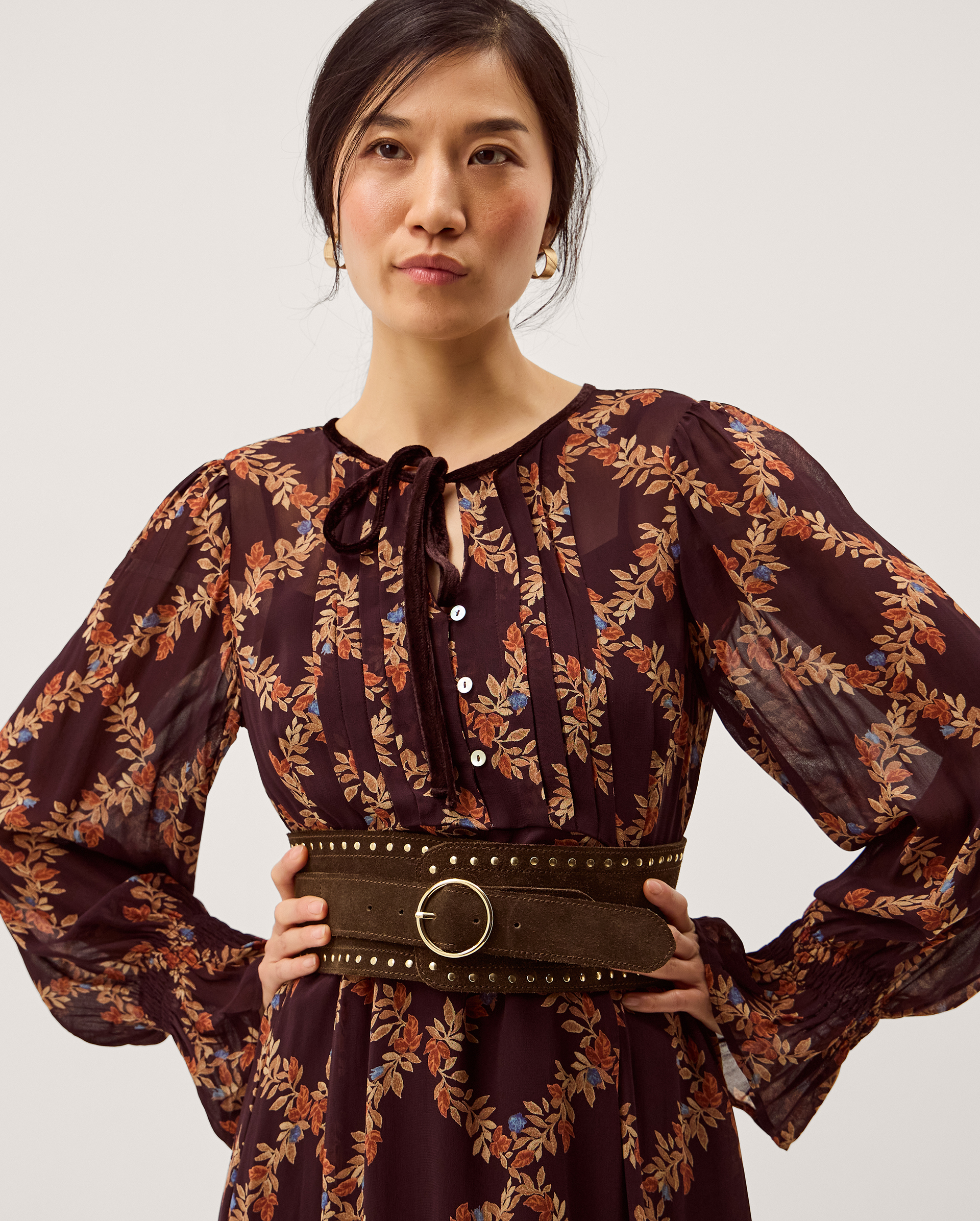 Studded Suede Waist Belt Brown