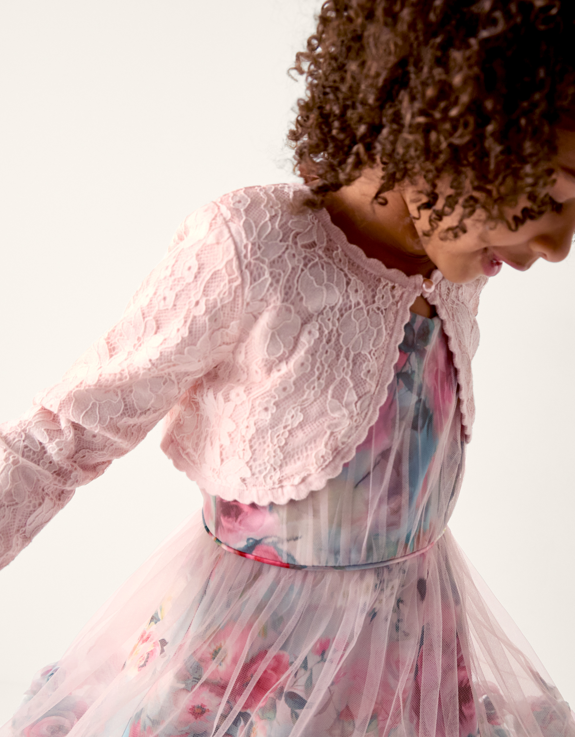 Emilia Lace Scallop Cardigan Pink