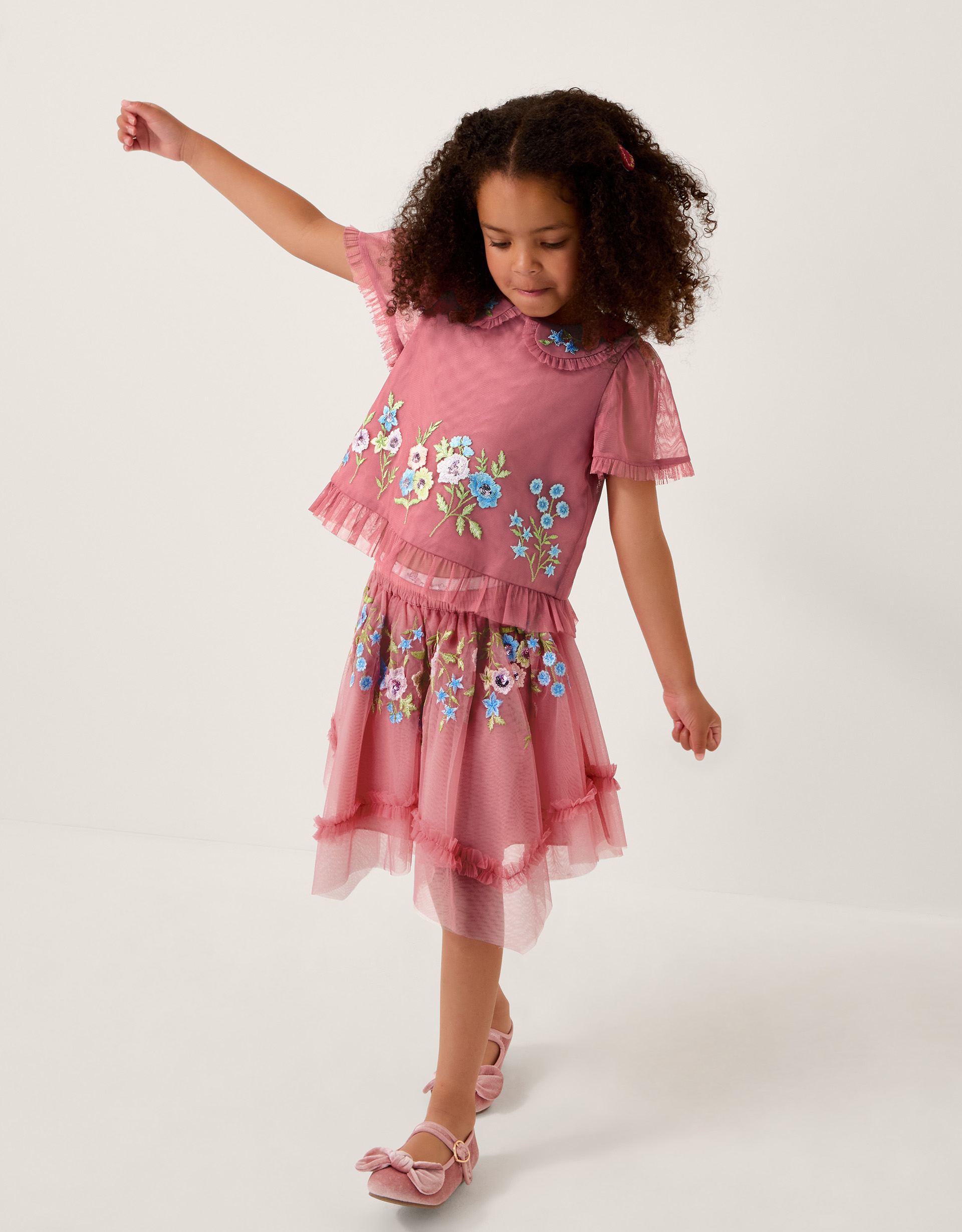 Kristi Floral Embellished Tulle Skirt Pink