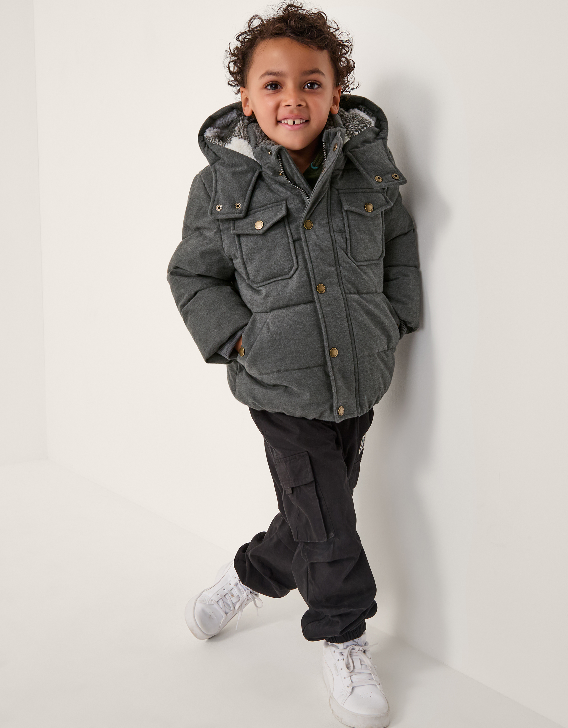 Hooded Puffer Coat Grey