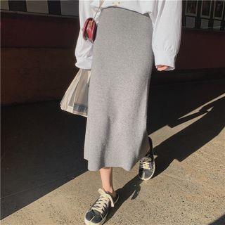 High-Waist Slited Midi Pencil Skirt Avocado Green