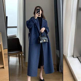 Double Breasted Long Coat Navy Blue