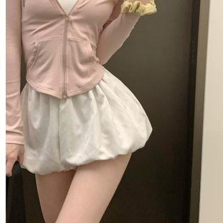 Hooded Zip-Up Jacket Camisole Top Puffy Shorts Shorts - White
