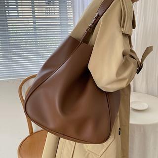 Faux Leather Plain Tote Bag With Pouch Black