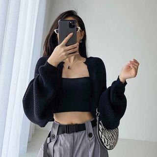 Plain Ribbed Bolero Cardigan Black