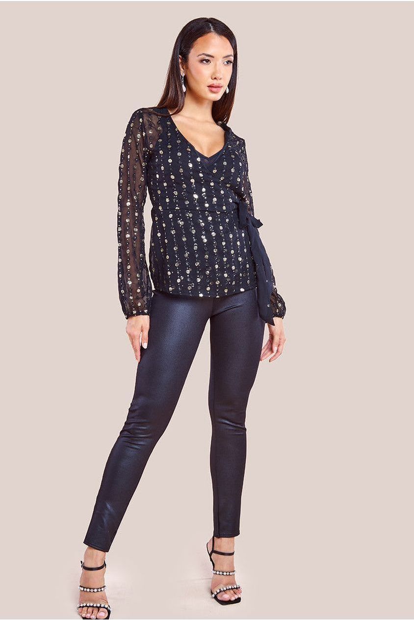 Goddiva Wrap Sequin Top With Cami