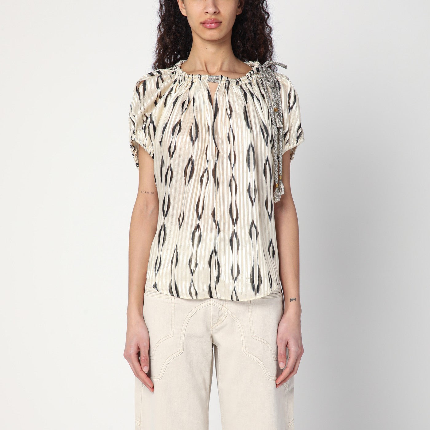 Ecrublack blouse in silk