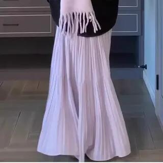 High Rise Plain Accordion Pleated Maxi A-Line Skirt Purple