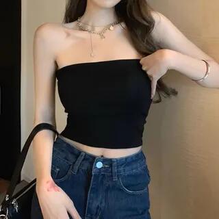 Plain Tube Top Various Designs Without Pad - Black